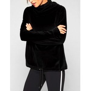 Athleta Velour Sweater Pullover Funnel Cowl Neck Black Small
